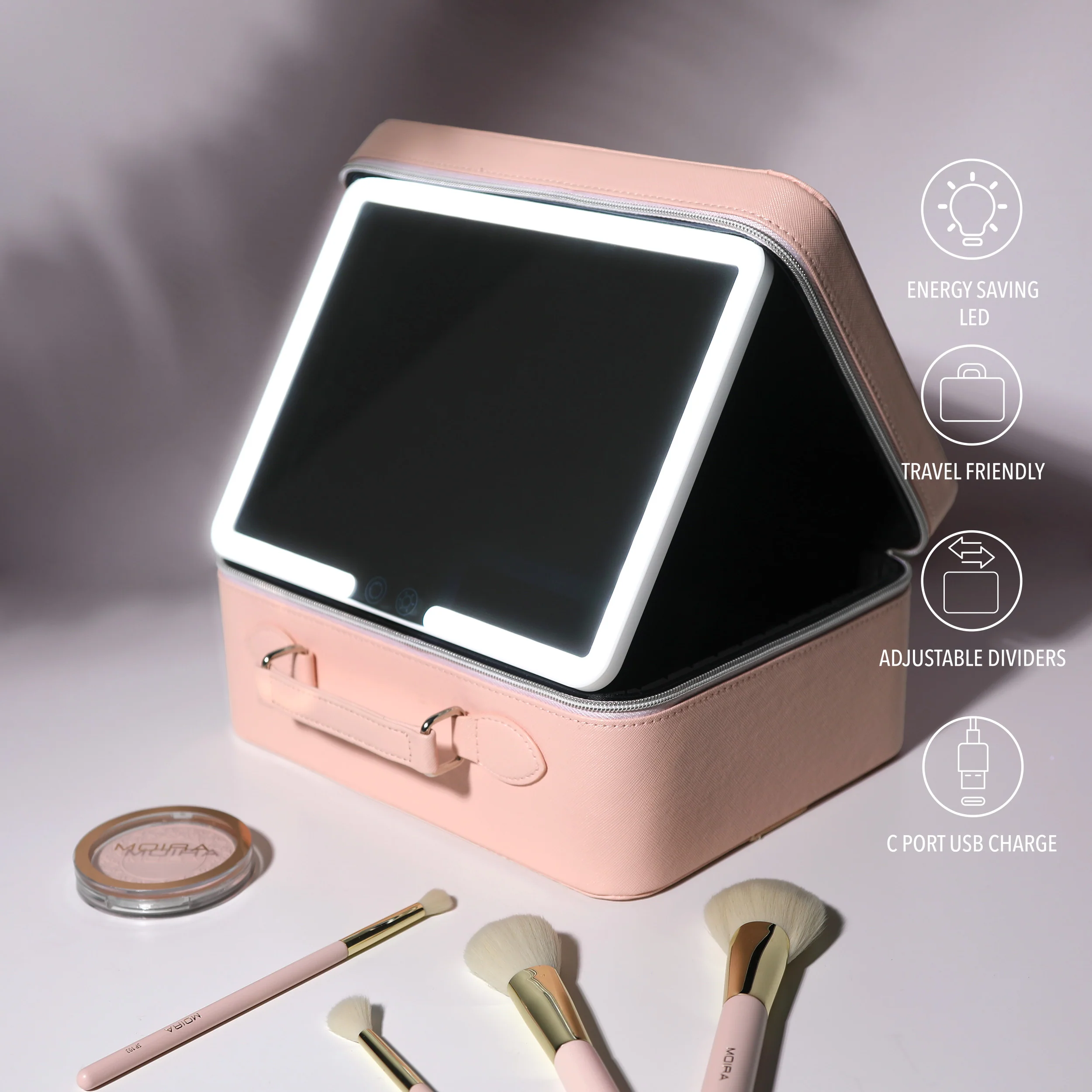 Rechargeable LED Mirror Travel Makeup Case